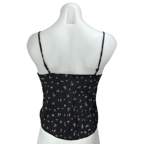 & Other Stories Black Floral Tie Front Sleeveless Cami Camisole Crop Tank Top 4 - Picture 2 of 4